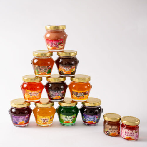 10x2 db 125 g méz: Mentás Varázslat, Áfonyás alkonyat, Csokis Mennyország, Banános Emlék, Levendulás Pillanat, Sárgadinnye Napkelte, Ír-krém álom, Epres Ízcsoda, Mennyei Narancs, Narancsos Mámor
